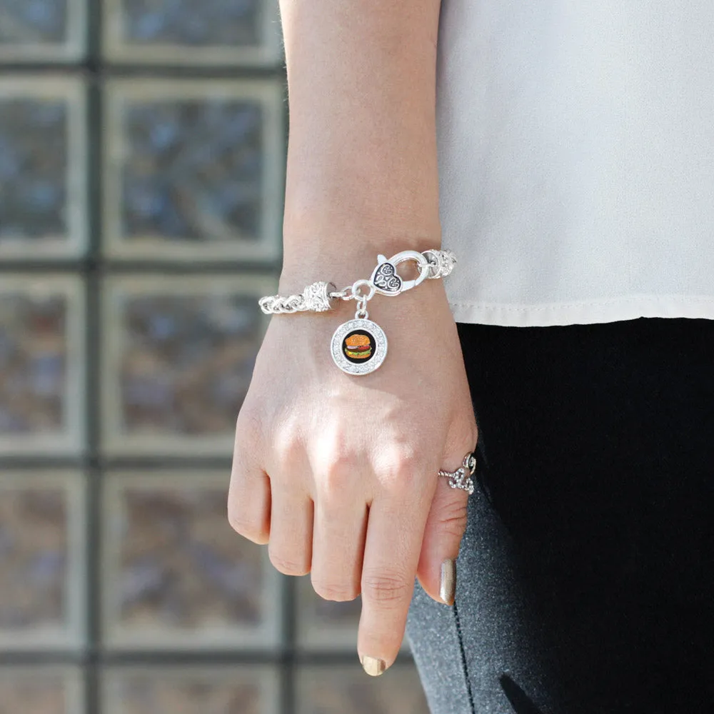 Silver Cheeseburger Circle Charm Braided Bracelet