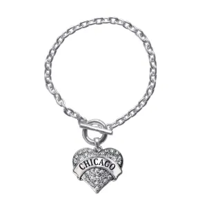 Silver Chicago Pave Heart Charm Toggle Bracelet