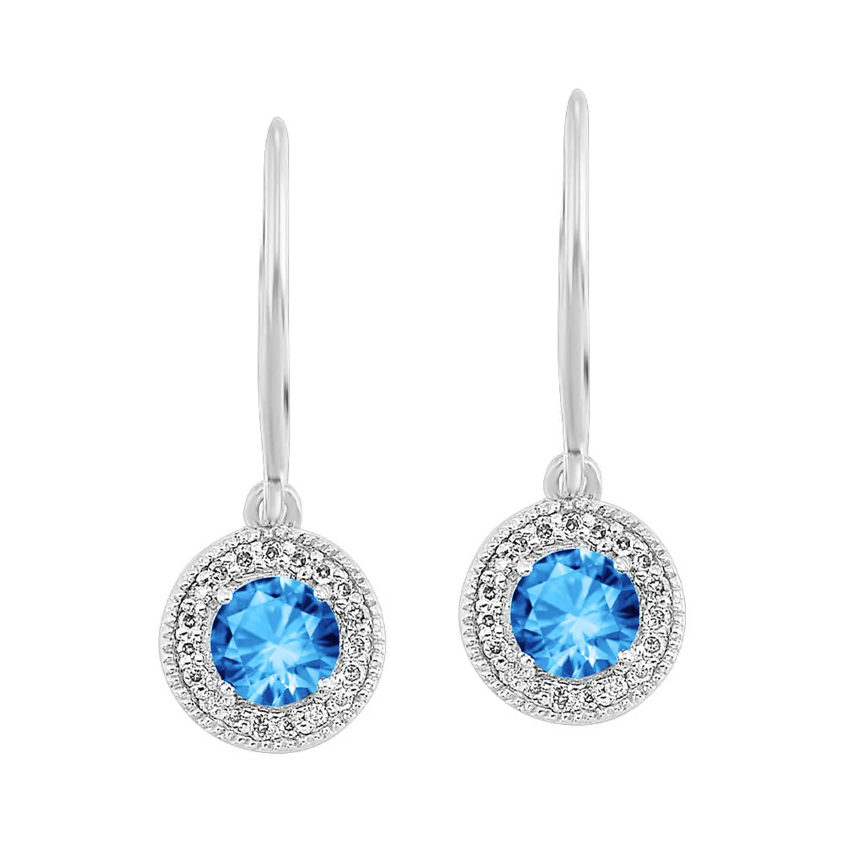 Silver Diamond 1/10Ctw & Blue Topaz 5/8Ctw Earring