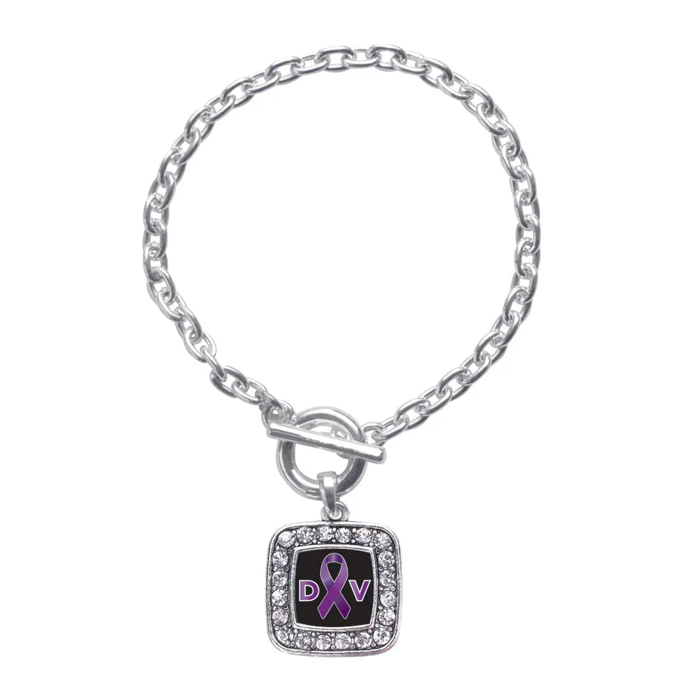 Silver Domestic Violence Support Square Charm Toggle Bracelet