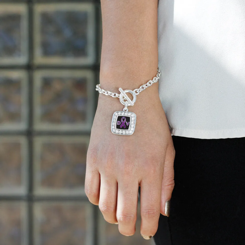 Silver Domestic Violence Support Square Charm Toggle Bracelet