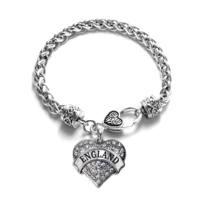 Silver England Pave Heart Charm Braided Bracelet