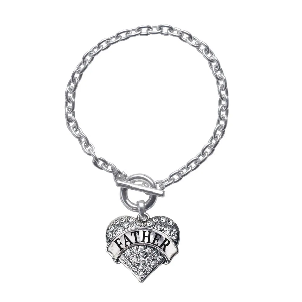 Silver Father Pave Heart Charm Toggle Bracelet