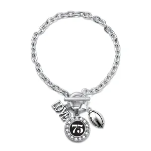 Silver Football - Sports Number 75 Circle Charm Toggle Bracelet