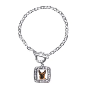 Silver German Shepherd Face Square Charm Toggle Bracelet