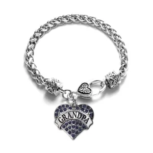 Silver Grandpa Navy Blue Blue Pave Heart Charm Braided Bracelet