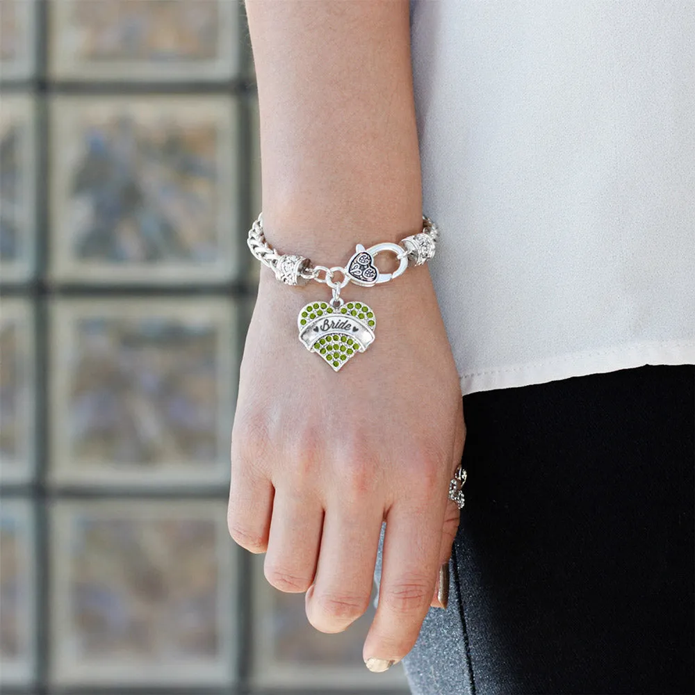 Silver Green Bride Green Pave Heart Charm Braided Bracelet