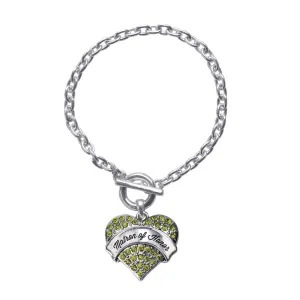 Silver Green Matron of Honor Green Pave Heart Charm Toggle Bracelet