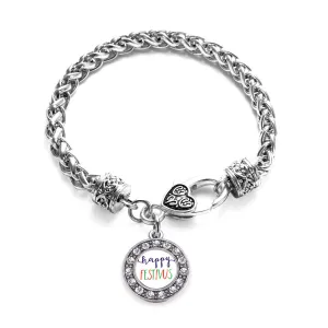 Silver Happy Festivus Circle Charm Braided Bracelet