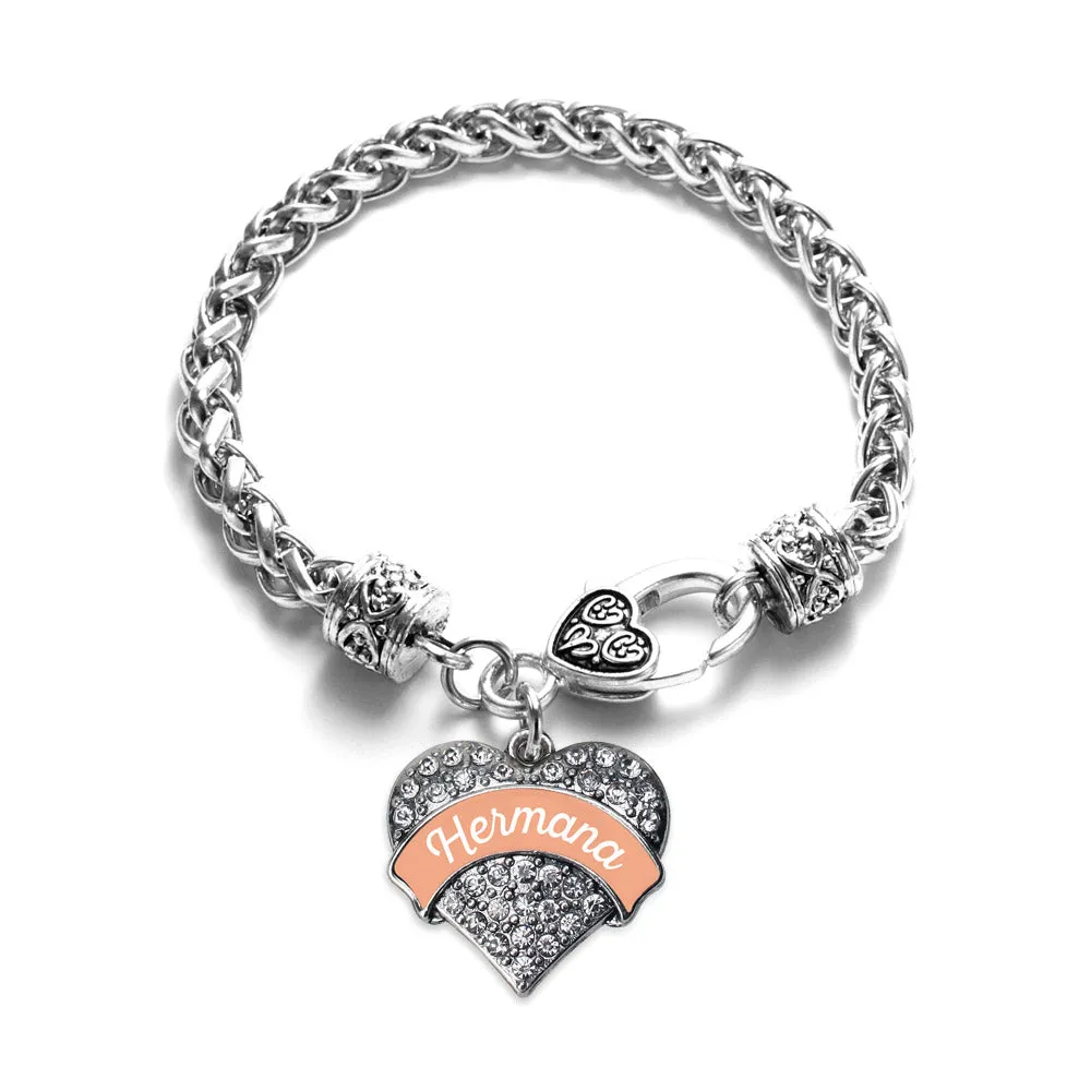 Silver Hermana - Peach Pave Heart Charm Braided Bracelet