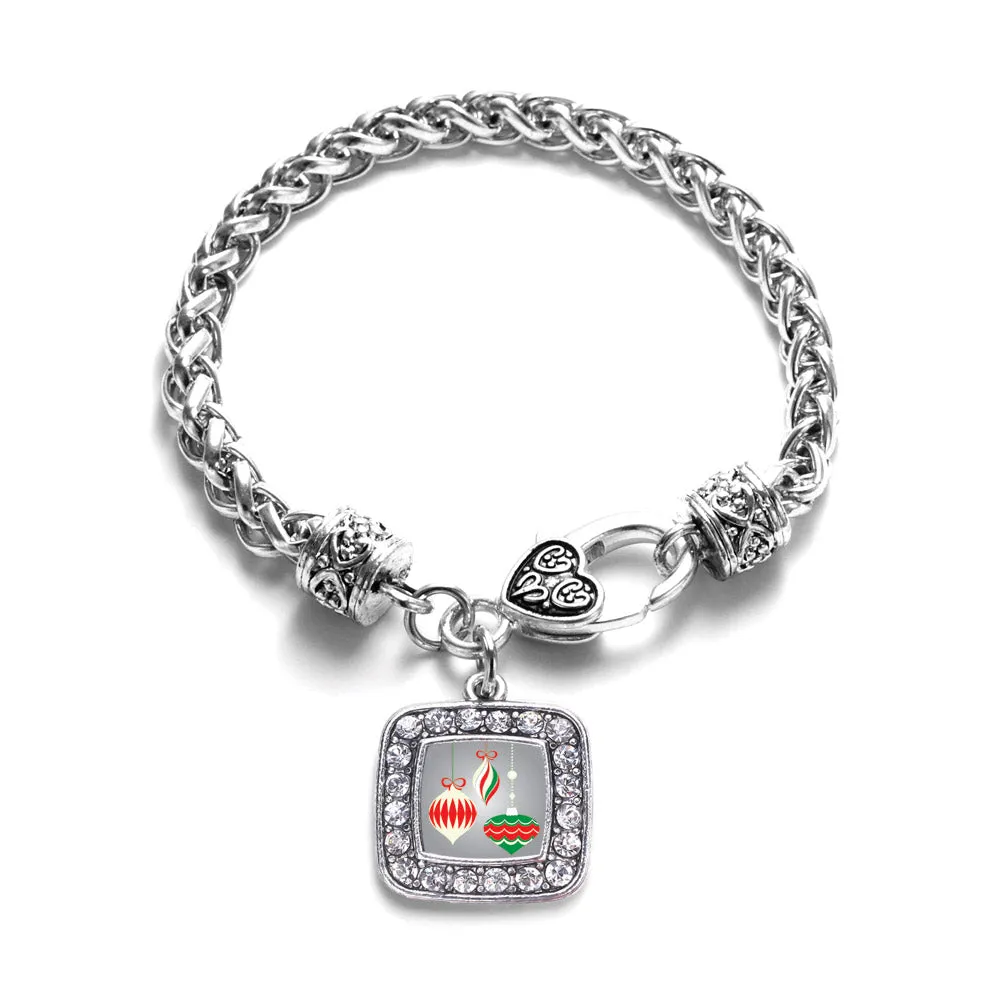 Silver Holiday Ornaments Square Charm Braided Bracelet