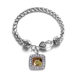 Silver Horse Emoji Square Charm Braided Bracelet