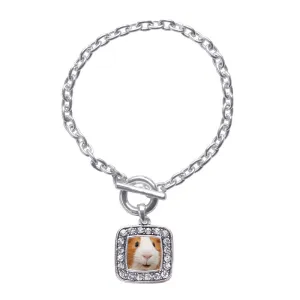 Silver I Love Guinea Pigs Square Charm Toggle Bracelet