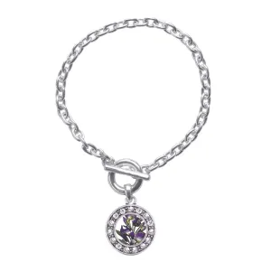 Silver Iris Flower Circle Charm Toggle Bracelet