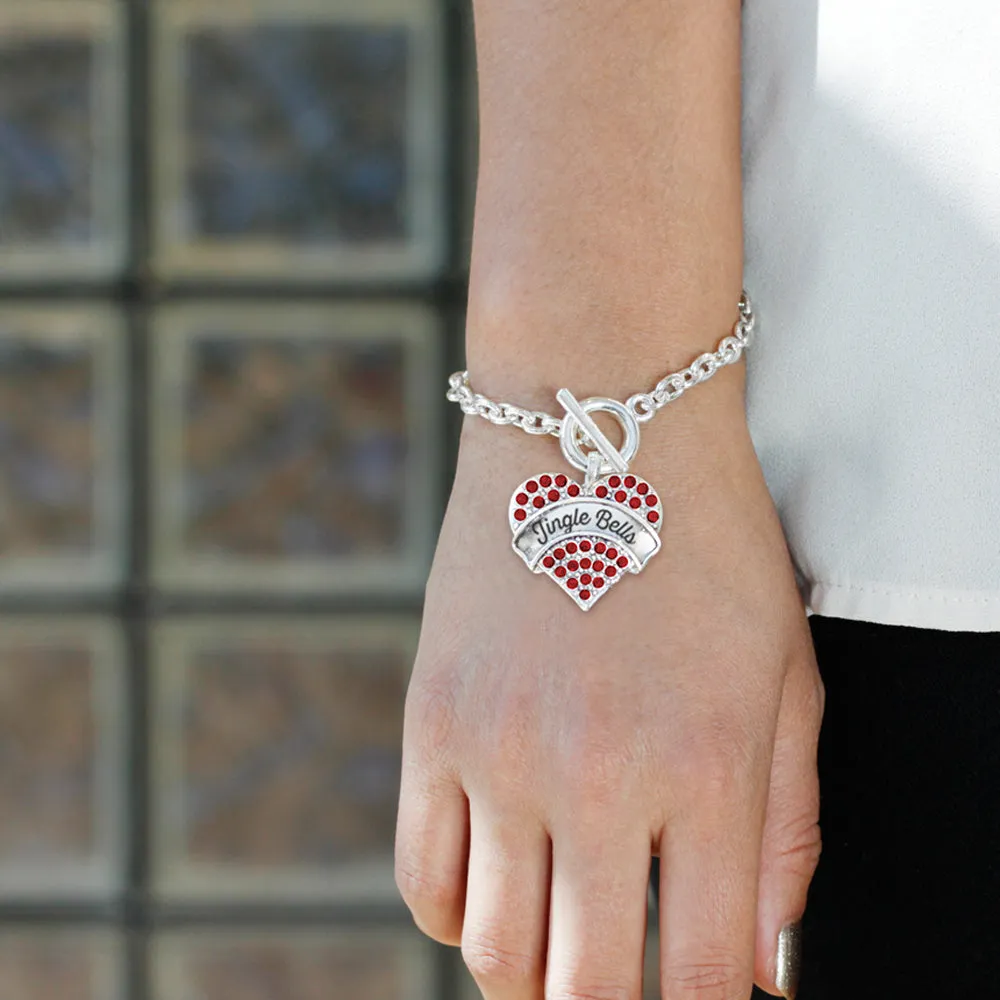 Silver Jingle Bells Red Red Pave Heart Charm Toggle Bracelet