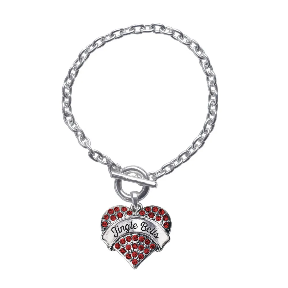 Silver Jingle Bells Red Red Pave Heart Charm Toggle Bracelet