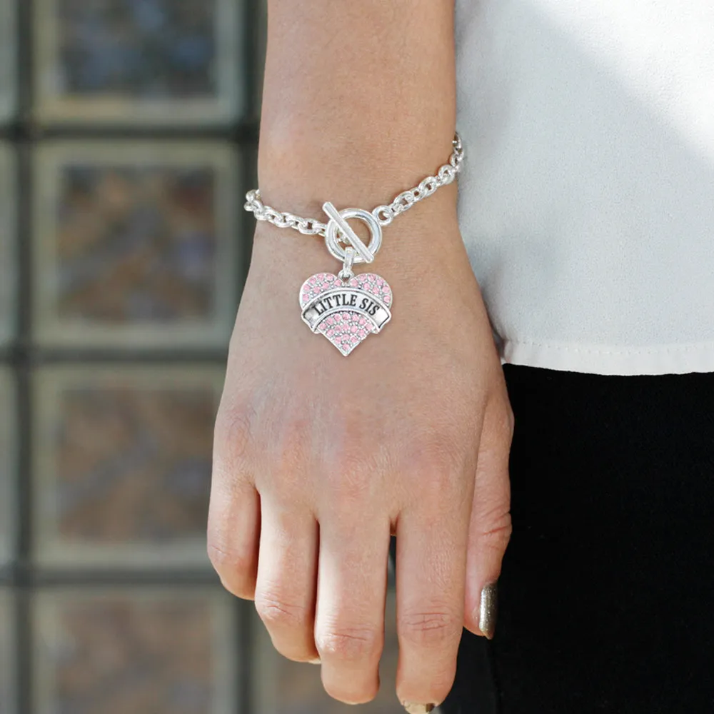 Silver Little Sis Pink Pink Pave Heart Charm Toggle Bracelet