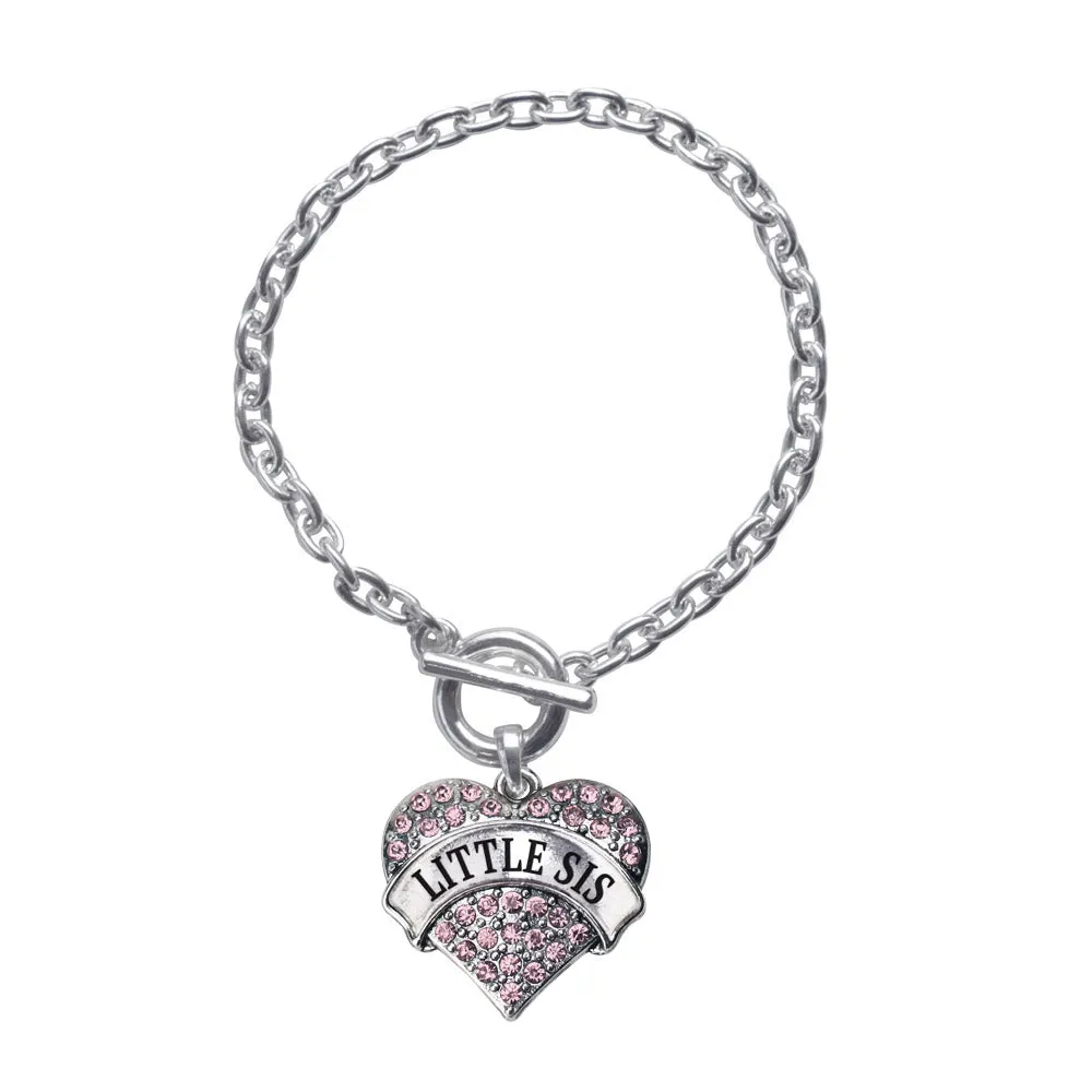 Silver Little Sis Pink Pink Pave Heart Charm Toggle Bracelet