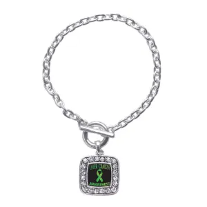 Silver Liver Cancer Awareness Square Charm Toggle Bracelet