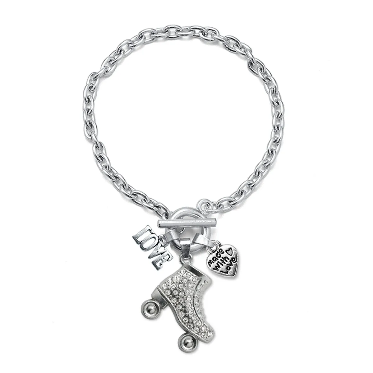 Silver Love Roller Skate Charm Toggle Bracelet