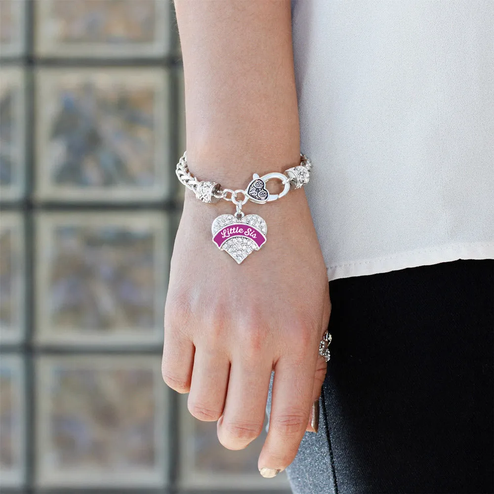 Silver Magenta Little Sister Pave Heart Charm Braided Bracelet