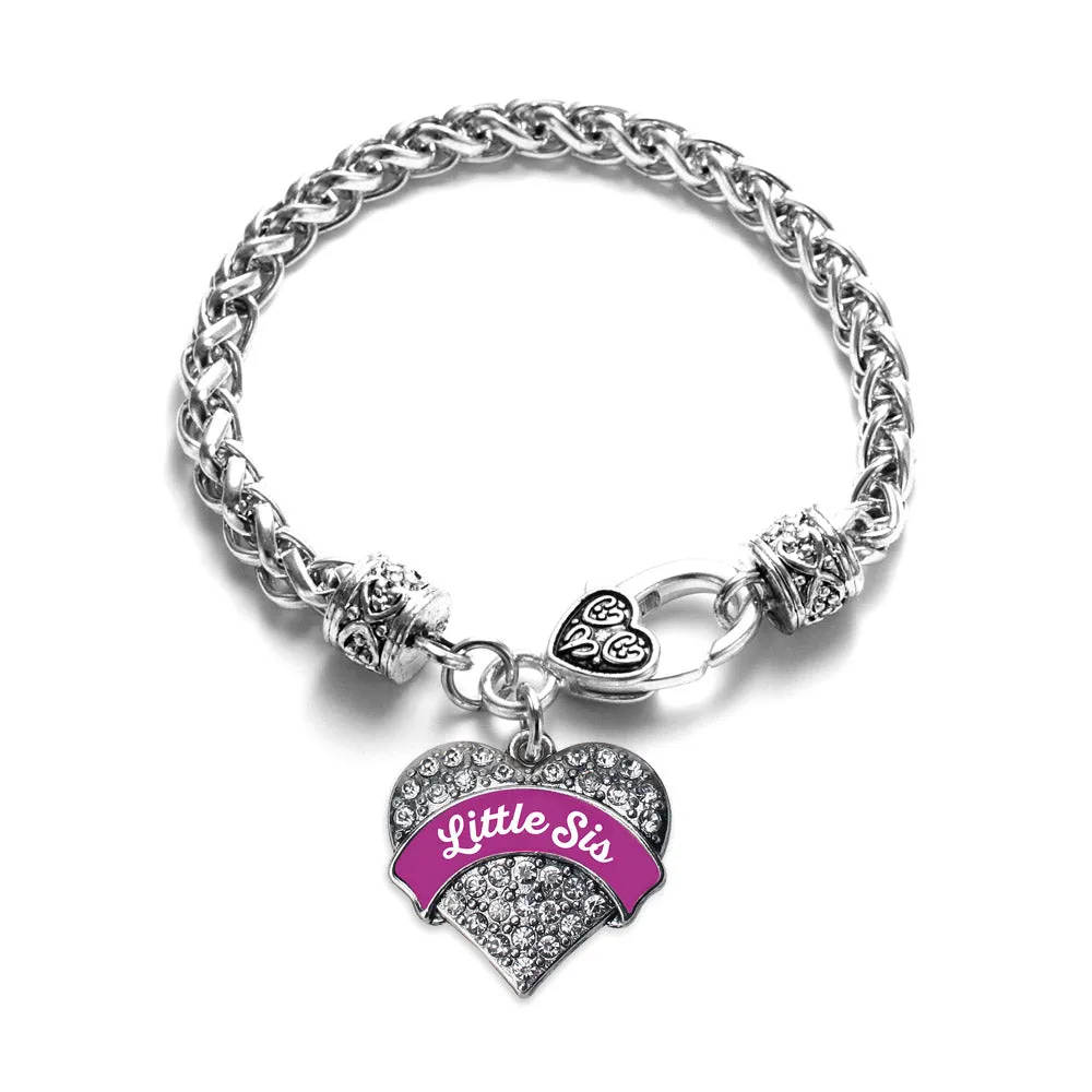 Silver Magenta Little Sister Pave Heart Charm Braided Bracelet