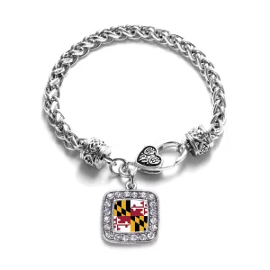 Silver Maryland Flag Square Charm Braided Bracelet