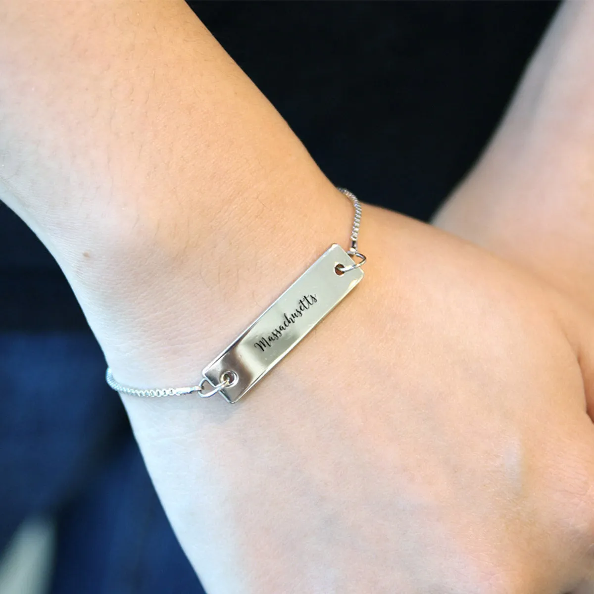 Silver Massachusetts Adjustable Bar Bracelet