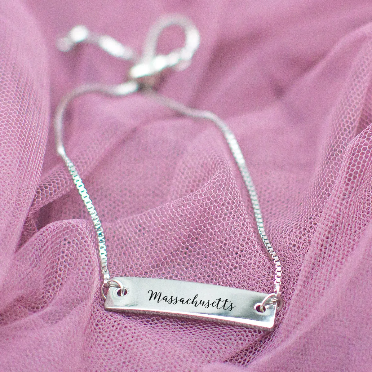 Silver Massachusetts Adjustable Bar Bracelet