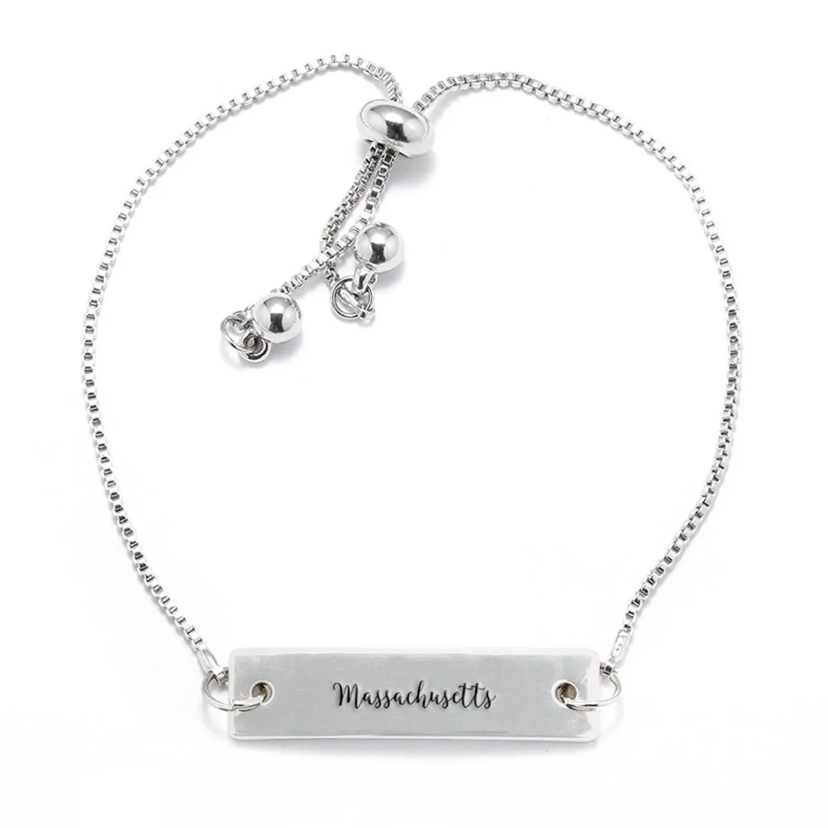 Silver Massachusetts Adjustable Bar Bracelet