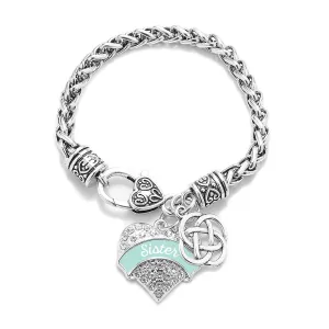 Silver Mint Sister Celtic Knot Pave Heart Charm Braided Bracelet