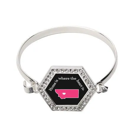 Silver Montana State Heart Hexagon Charm Bangle Bracelet