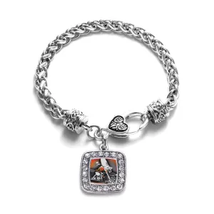 Silver Motorcycle Lovers Square Charm Braided Bracelet