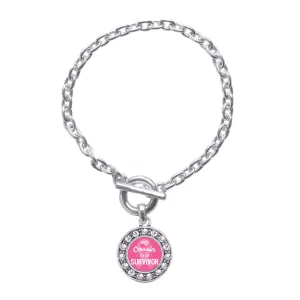 Silver My Cousin is a Survivor Breast Cancer Awareness Circle Charm Toggle Bracelet