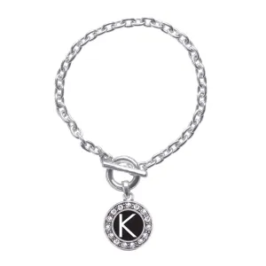 Silver My Initials - Letter K Circle Charm Toggle Bracelet