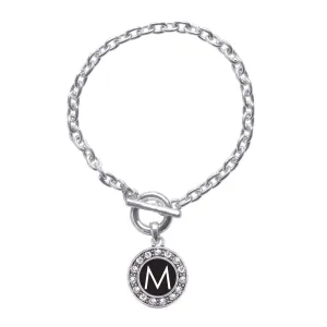 Silver My Initials - Letter M Circle Charm Toggle Bracelet