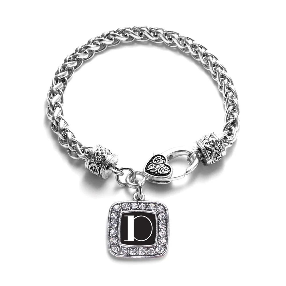 Silver My Vintage Initials - Letter D Square Charm Braided Bracelet