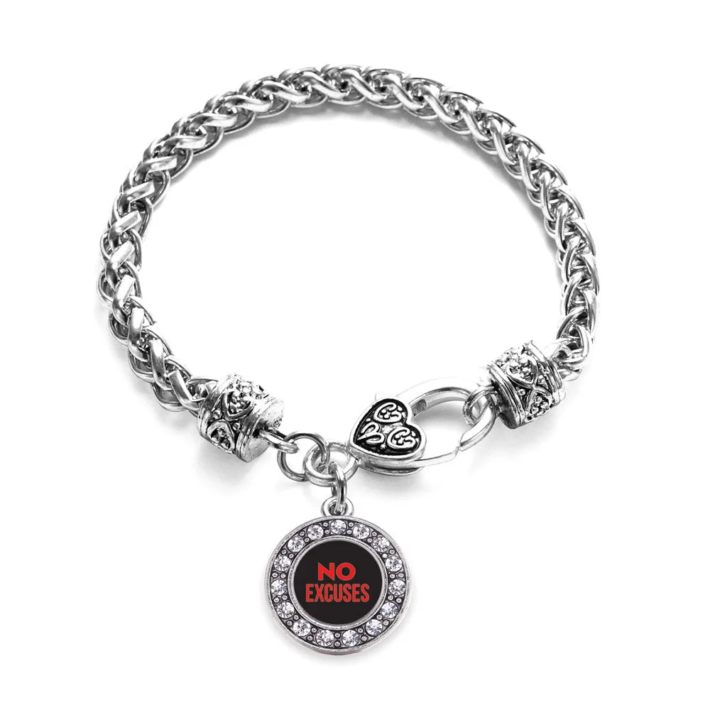 Silver No Excuses Circle Charm Braided Bracelet