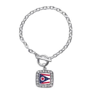 Silver Ohio Flag Square Charm Toggle Bracelet