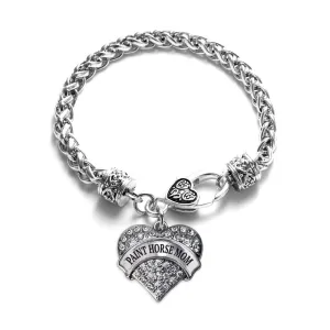 Silver Paint Horse Mom Pave Heart Charm Braided Bracelet