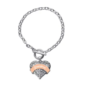 Silver Peach Grandma Pave Heart Charm Toggle Bracelet