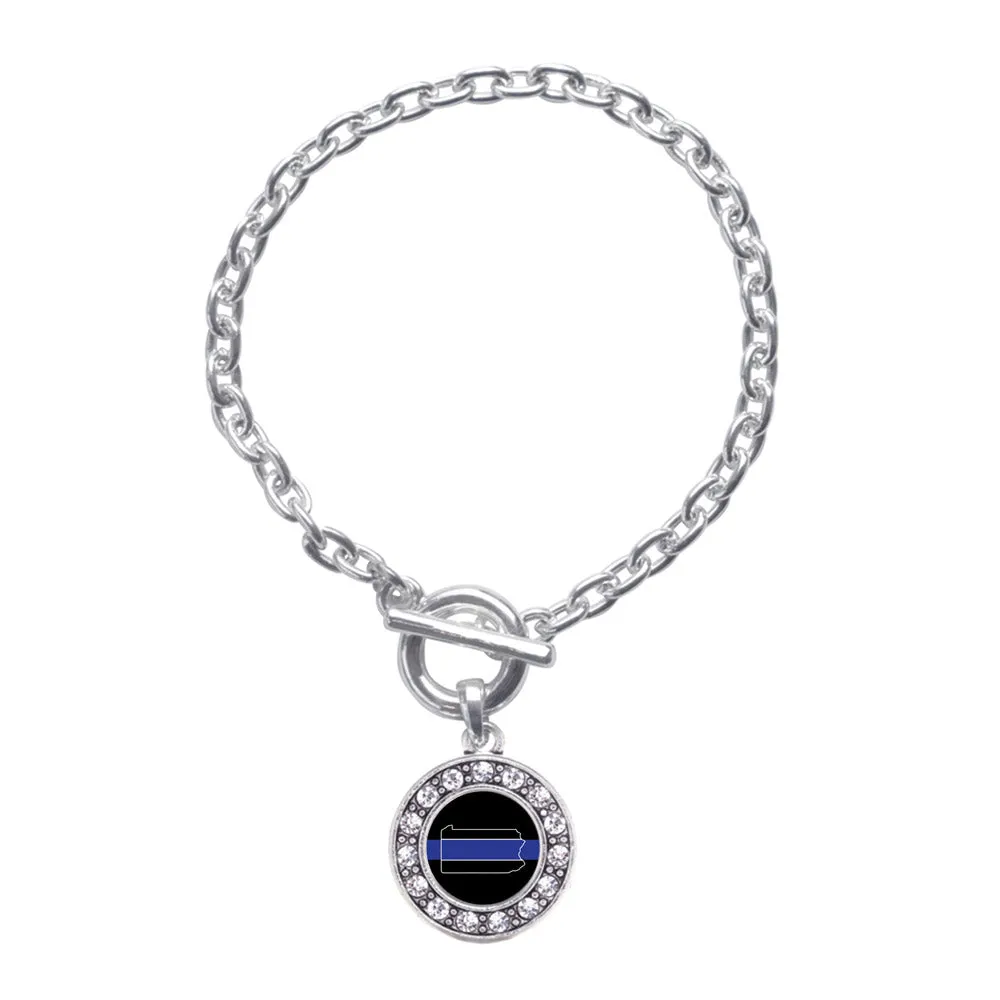 Silver Pennsylvania Thin Blue Line Circle Charm Toggle Bracelet