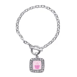 Silver Pink Chevron Cupcake Square Charm Toggle Bracelet