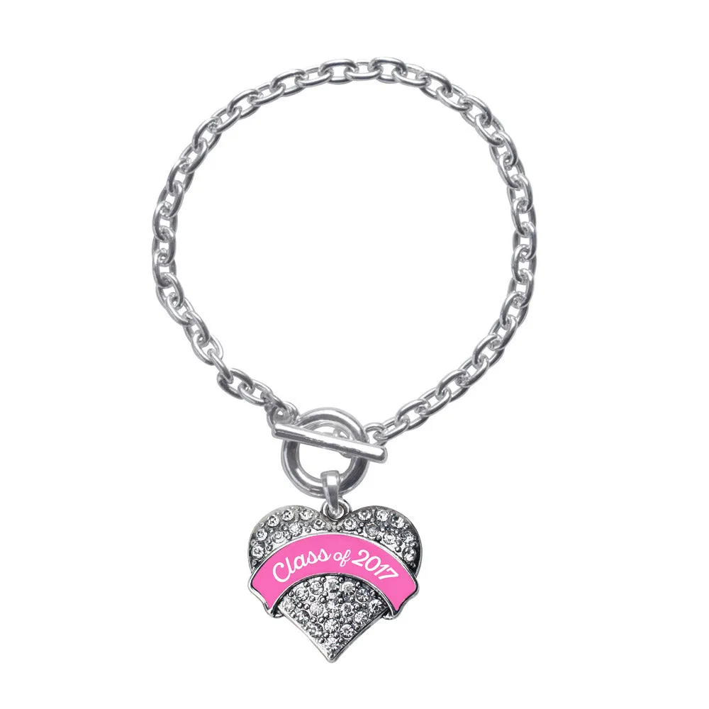 Silver Pink Class of 2017 Pave Heart Charm Toggle Bracelet