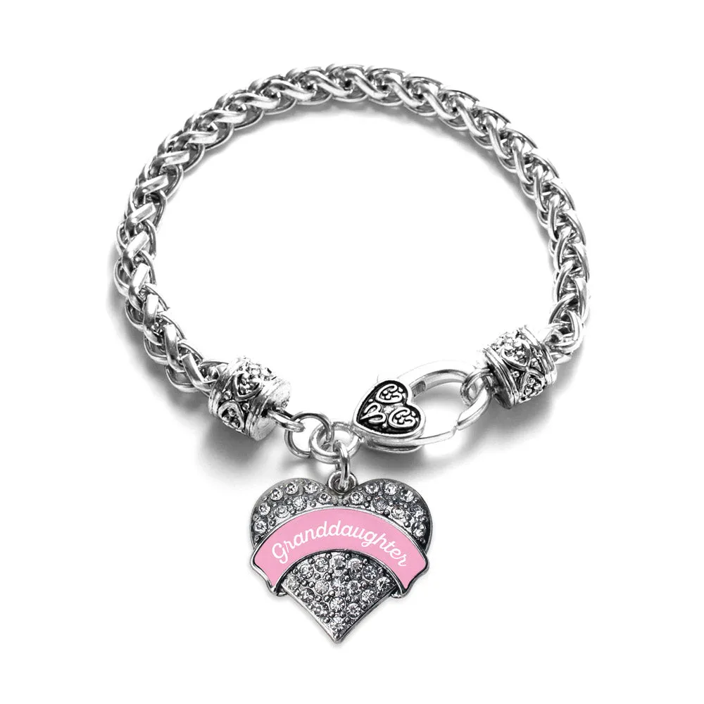 Silver Pink Granddaughter Pave Heart Charm Braided Bracelet