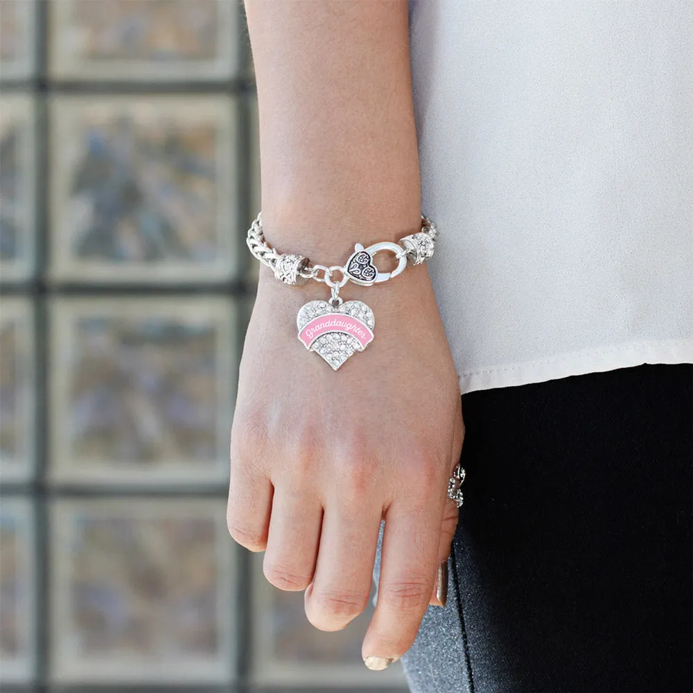 Silver Pink Granddaughter Pave Heart Charm Braided Bracelet