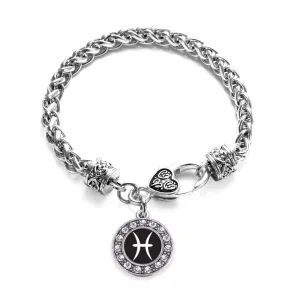 Silver Pisces Zodiac Circle Charm Braided Bracelet