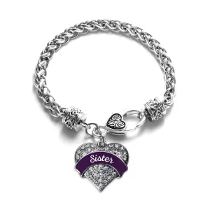 Silver Plum Sister Pave Heart Charm Braided Bracelet