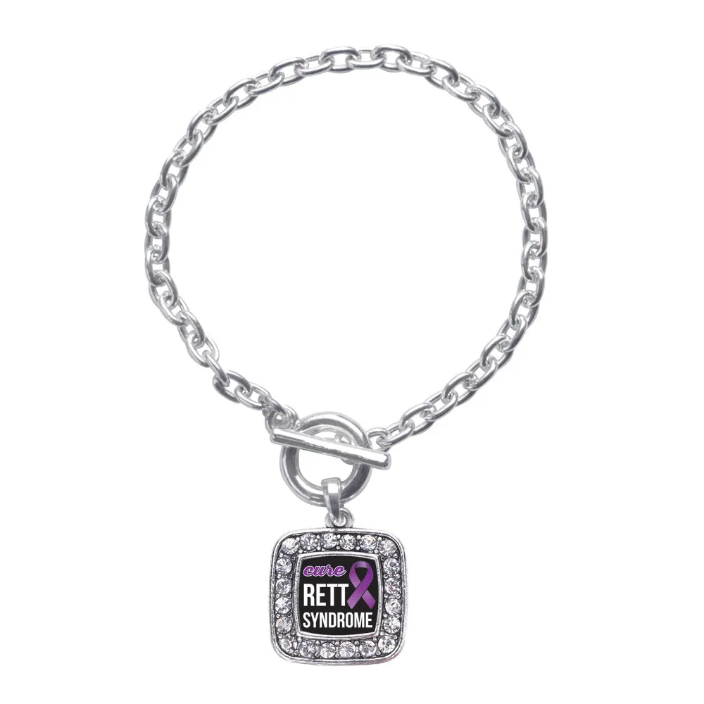 Silver Rett Syndrome Square Charm Toggle Bracelet