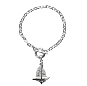 Silver Sailboat Charm Toggle Bracelet